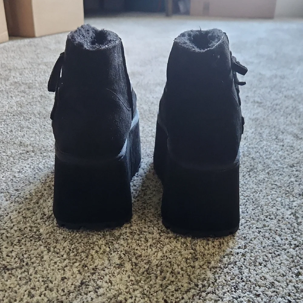 Dolls Kill Black Faux Suede Platform Ankle Boots with Lace-Up Back - Picture 3 of 6